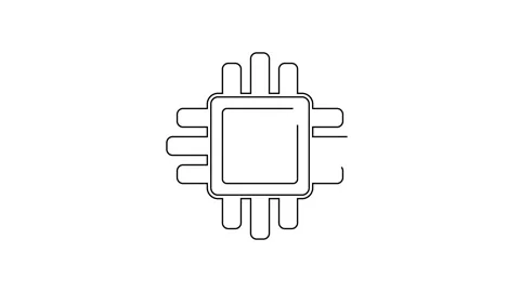Black line Computer processor with microcircuits CPU icon isolated on white Stock Footage 154740785