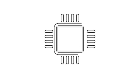 Black line Computer processor with microcircuits CPU icon isolated on white Stock Footage 160218936