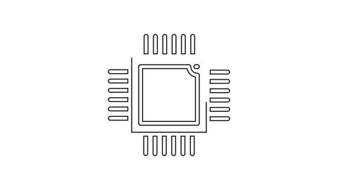 Black line Computer processor with microcircuits CPU icon isolated on white Stock Footage 160270834