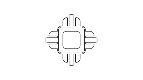 Black line Computer processor with microcircuits CPU icon isolated on white Stock Footage 225889453