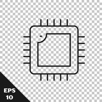 Black line Computer processor with microcircuits CPU icon isolated on イラスト素材