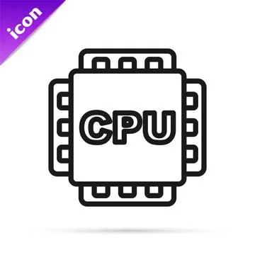 Black line Computer processor with microcircuits CPU icon isolated on white Stock Illustration