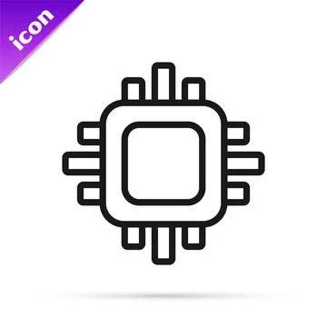 Black line Computer processor with microcircuits CPU icon isolated on white Illustrazione stock