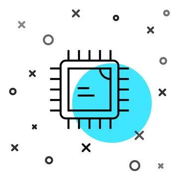 Black line Computer processor with microcircuits CPU icon isolated on white Stock Illustration