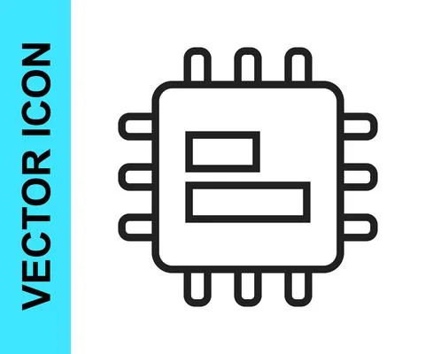 Black line Computer processor with microcircuits CPU icon isolated on white Stock Illustration