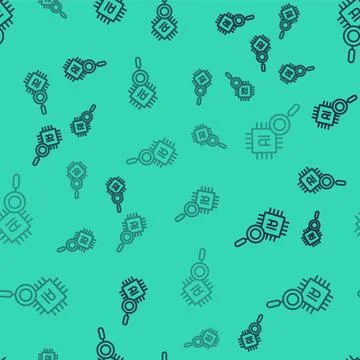 Black line Computer processor with microcircuits CPU icon isolated seamless Illustrazione stock