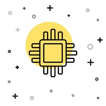 Black line Computer processor with microcircuits CPU icon isolated on white 스톡 일러스트