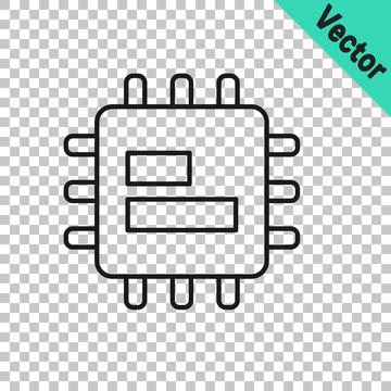 Black line Computer processor with microcircuits CPU icon isolated on Stock Illustration
