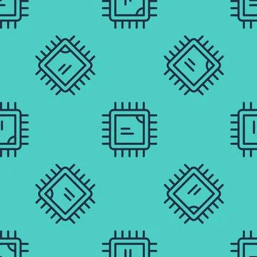 Black line Computer processor with microcircuits CPU icon isolated seamless 스톡 일러스트