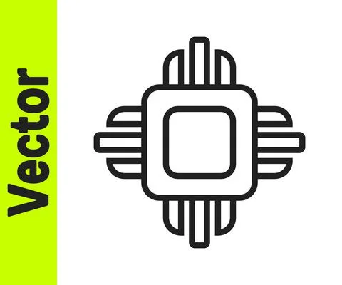 Black line Computer processor with microcircuits CPU icon isolated on white Stock Illustration