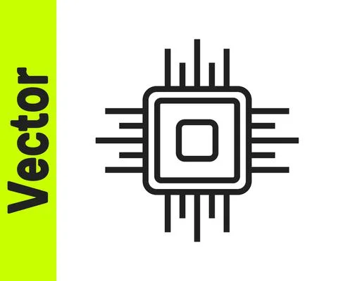 Black line Computer processor with microcircuits CPU icon isolated on white Illustrazione stock