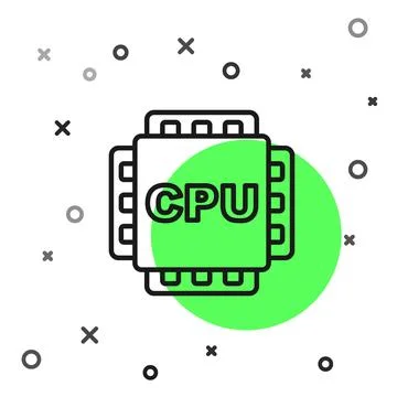 Black line Computer processor with microcircuits CPU icon isolated on white Illustrazione stock