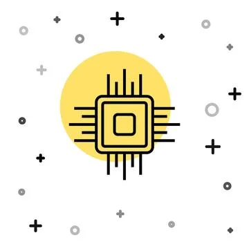 Black line Computer processor with microcircuits CPU icon isolated on white Stock Illustration