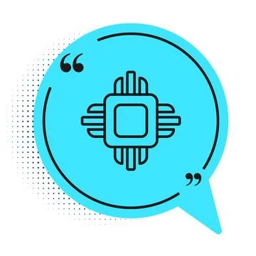 Black line Computer processor with microcircuits CPU icon isolated on white Stock Illustration