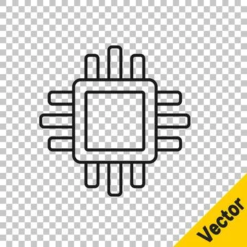 Black line Computer processor with microcircuits CPU icon isolated on transpa Stock Illustration