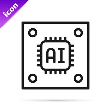 Black line Computer processor with microcircuits CPU icon isolated on white b イラスト素材