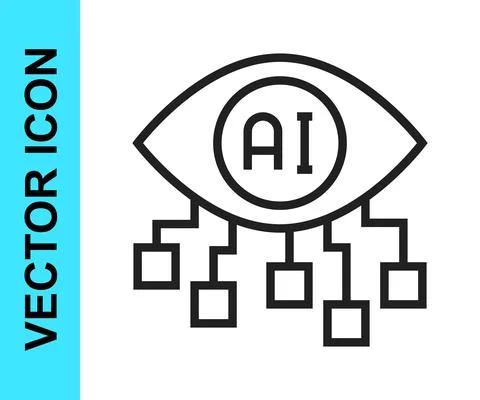Black line Computer vision icon isolated on white background. Technical vision Stock Illustration