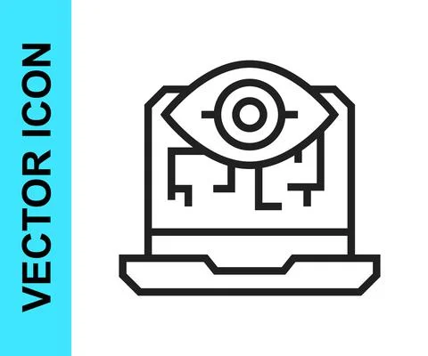 Black line Computer vision icon isolated on white background. Technical vision Stock Illustration