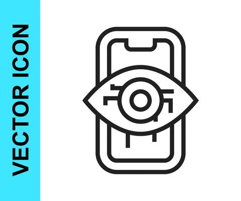 Black line Computer vision icon isolated on white background. Technical vision Stock Illustration