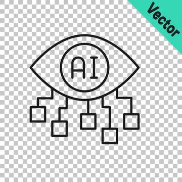 Black line Computer vision icon isolated on transparent background. Technical Illustrazione stock