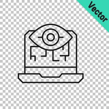 Black line Computer vision icon isolated on transparent background. Technical Stock Illustration