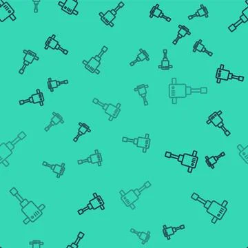 Black line Construction jackhammer icon isolated seamless pattern on green Stock Illustration