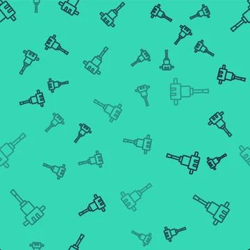 Black line Construction jackhammer icon isolated seamless pattern on green Stock Illustration