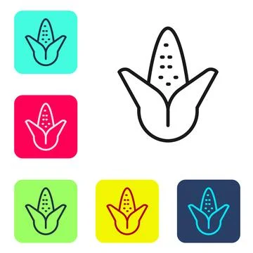 Black line Corn icon isolated on white background. Set icons in color squar.. Stock Illustration