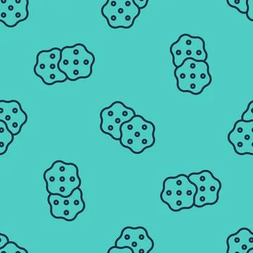 Black line Cracker biscuit icon isolated seamless pattern on green background Stock Illustration