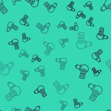 Black line Creative lamp light idea icon isolated seamless pattern on green Illustrazione stock