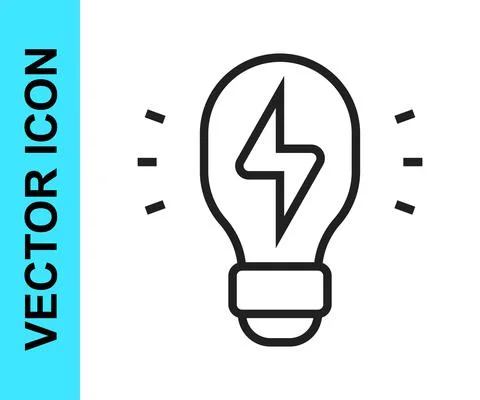 Black line Creative lamp light idea icon isolated on white background. Concept Stock Illustration