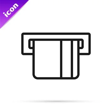 Black line Credit card inserted in card reader icon isolated on white background Stock Illustration
