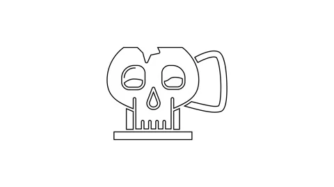 Black line Cup from the skull icon isolated on white background. 4K Video motion Stock Footage 160239048