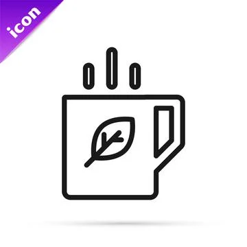 Black line Cup of tea and leaf icon isolated on white background. Vector Illustrazione stock