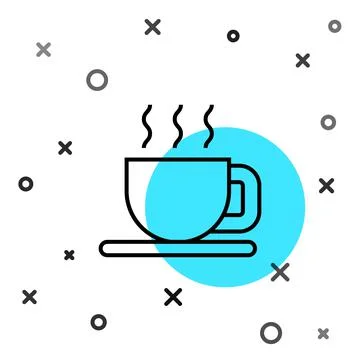 Black line Cup of tea icon isolated on white background. Random dynamic shape Stock Illustration