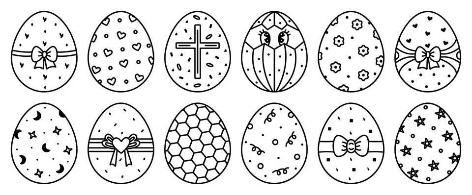 Black line cute Easter eggs, vector set Stock Illustration