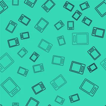 Black line Cutting board icon isolated seamless pattern on green background Stock Illustration