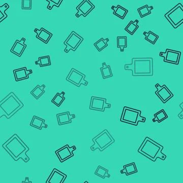Black line Cutting board icon isolated seamless pattern on green background Stock Illustration