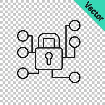 Black line Cyber security icon isolated on transparent background. Closed Stock Illustration