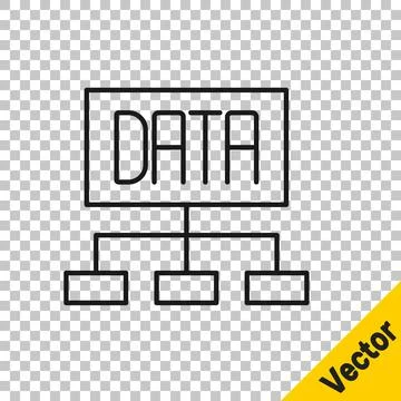 Black line Data analysis icon isolated on transparent background. Business data 스톡 일러스트