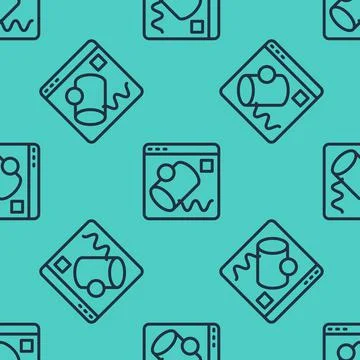 Black line Data visualisation icon isolated seamless pattern on green background Illustrazione stock