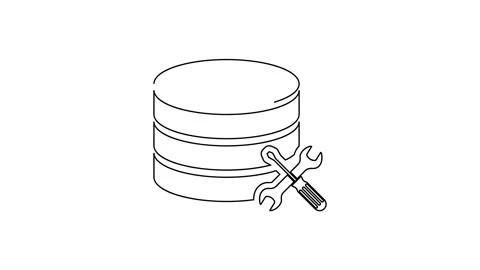 Black line Database server with screwdriver and wrench icon isolated on white Video stock 160225269