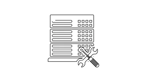 Black line Database server with screwdriver and wrench icon isolated on white Video stock 160225276