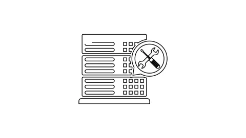 Black line Database server with screwdriver and wrench icon isolated on white Video stock 160225364
