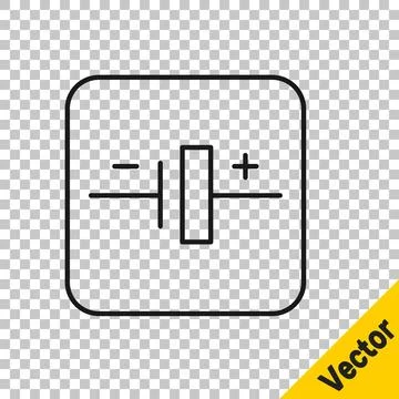 Black line DC voltage source icon isolated on transparent background.  Vector Stock Illustration