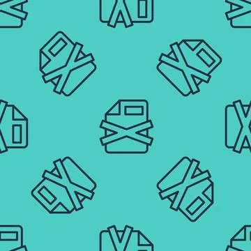 Black line Delete file document icon isolated seamless pattern on green Stock Illustration