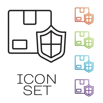 Black line Delivery security with shield icon isolated on white background Stock Illustration