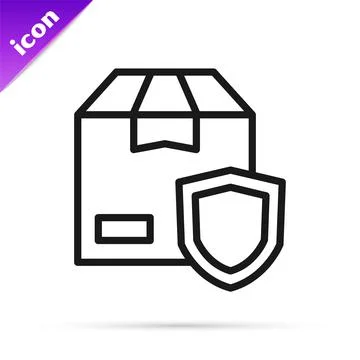 Black line Delivery security with shield icon isolated on white background Stock Illustration
