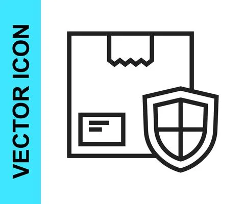 Black line Delivery security with shield icon isolated on white background Illustrazione stock