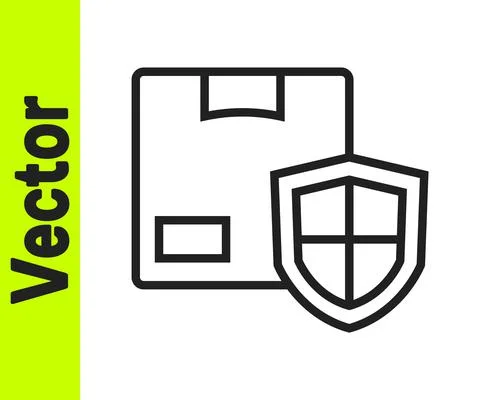 Black line Delivery security with shield icon isolated on white background Stock Illustration